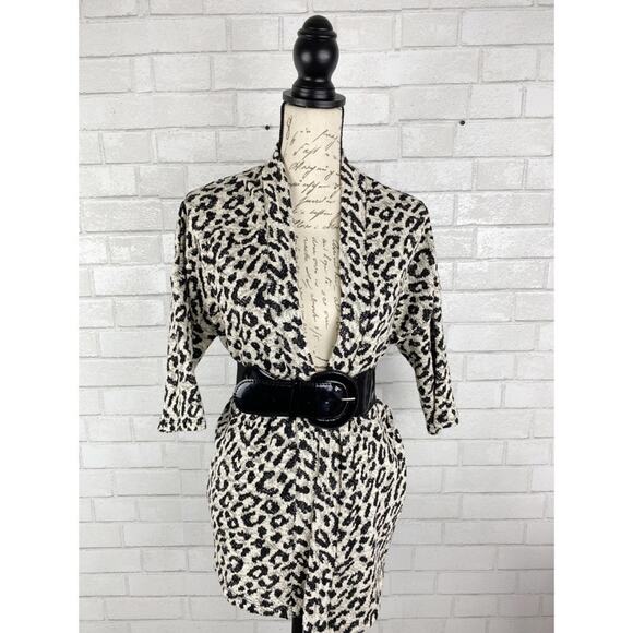 Attention Leopard Animal Print 3/4 Sleeve Open Front Cardigan Sweater Size XS - Picture 1 of 7